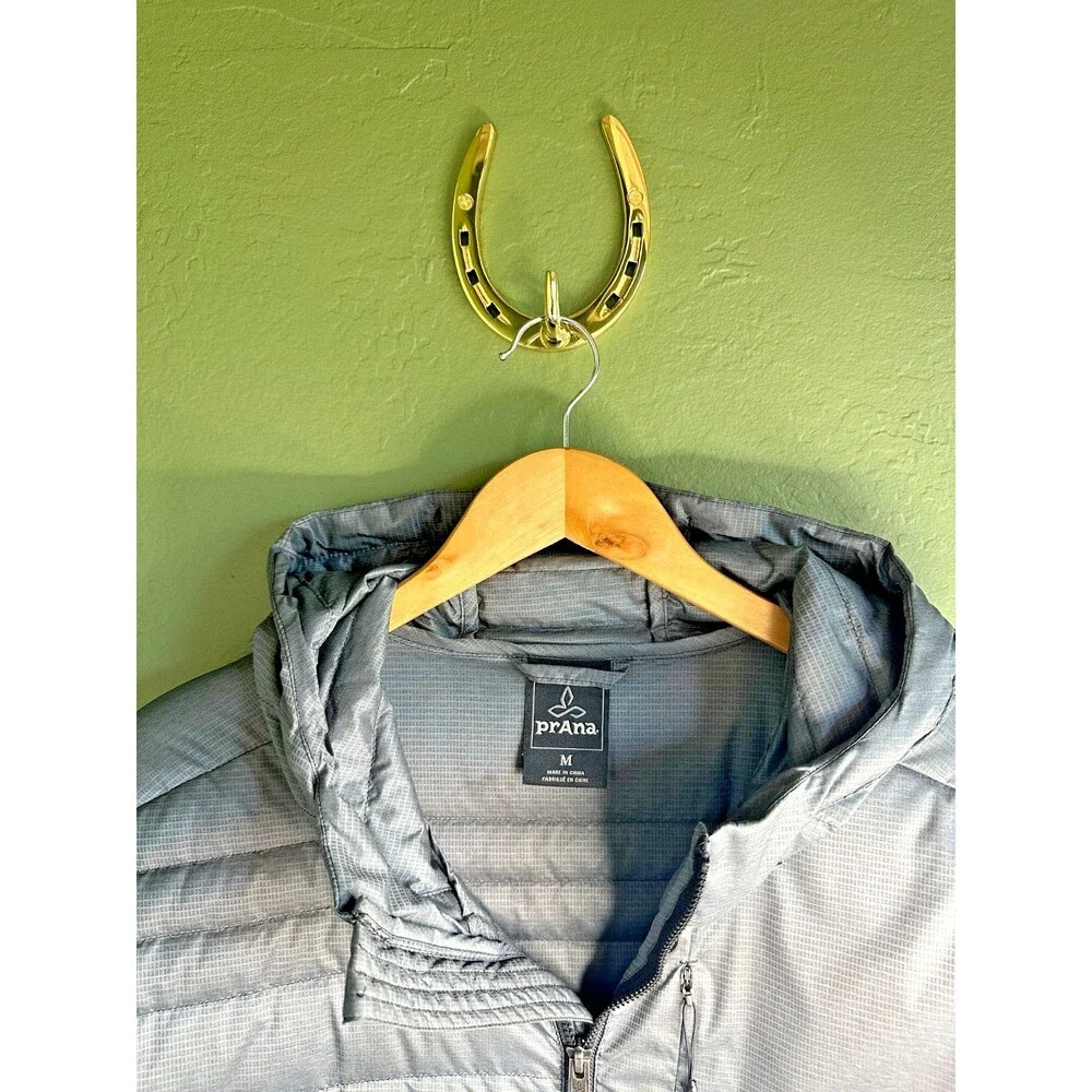 PRANA Lasser Men's Down Insulated Charcoal Hooded Puffer Jacket Sz M